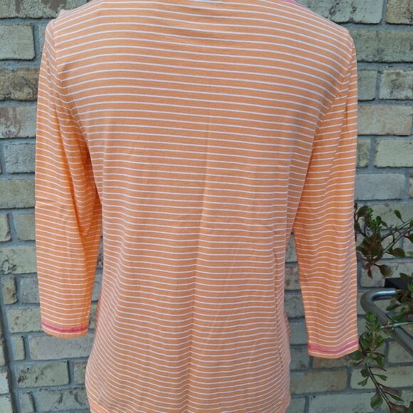 Basic Editions Orange and White Fitted 3/4 Sleeve Tee Medium. - Picture 2 of 4